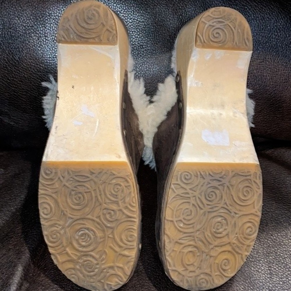 UGG Kalee Clogs Women’s 8 Brown Bomber Leather Sherpa Lined - Picture 9 of 15